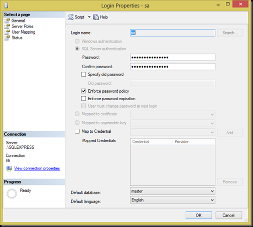 sql server login properties sa