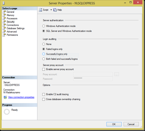 sql server server properties