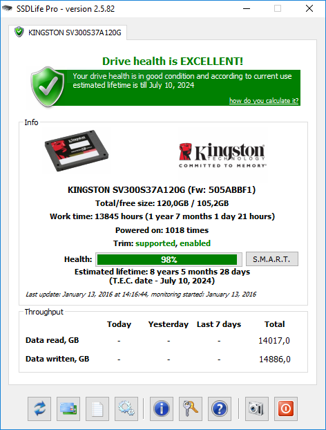 Kingston V300 SSD Healthy