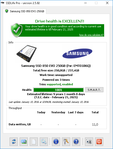 Samsung 850 EVO SSD Healthy